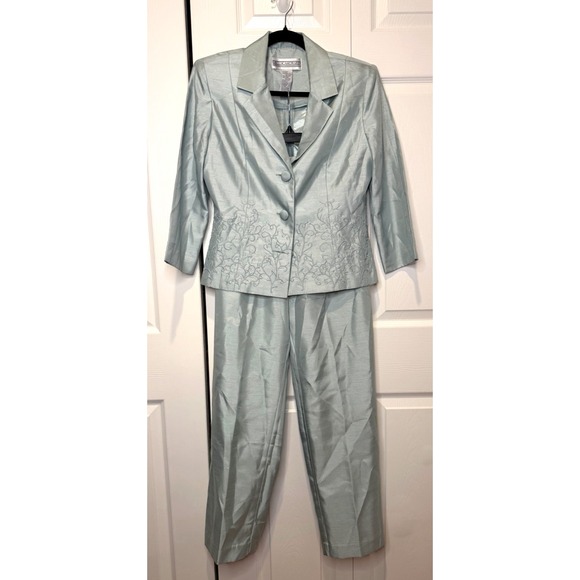 Vtg Jessica Howard Womens Satin Pant Suit Size 6 Beaded Embroidered Dainty Event - Picture 2 of 16